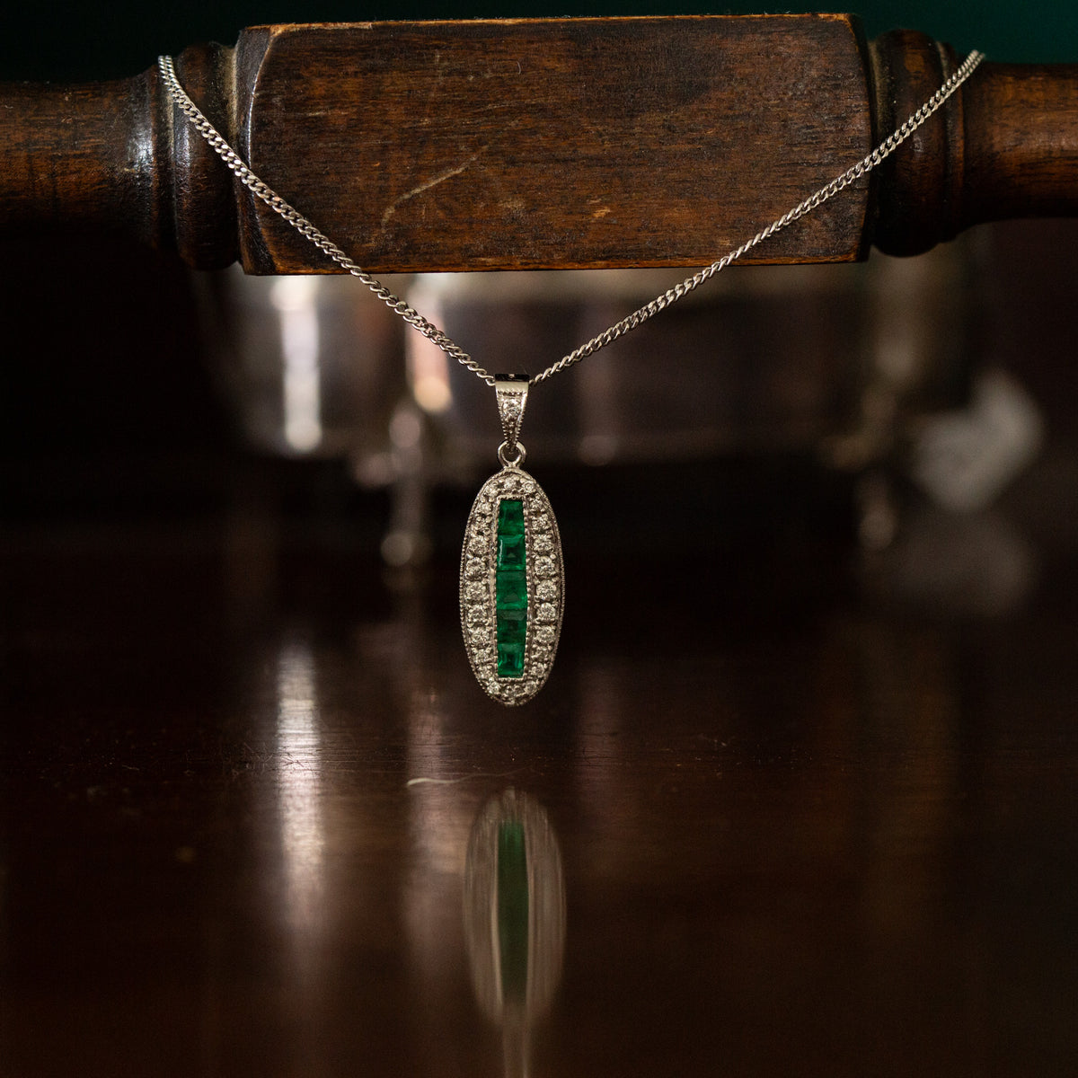 Oval Emerald and Diamond Pendant