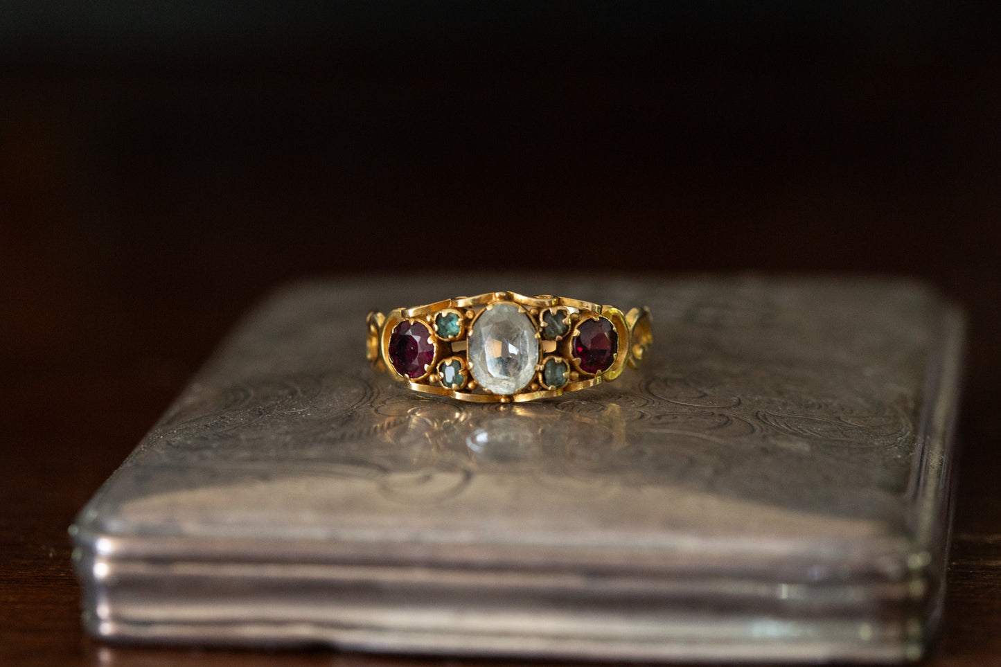 Antique Aquamarine, Tourmaline and Garnet Dress Ring