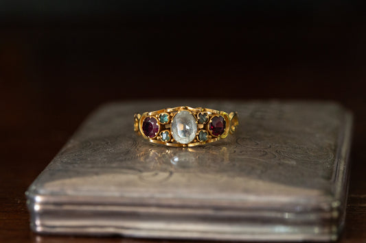 Antique Aquamarine, Tourmaline and Garnet Dress Ring