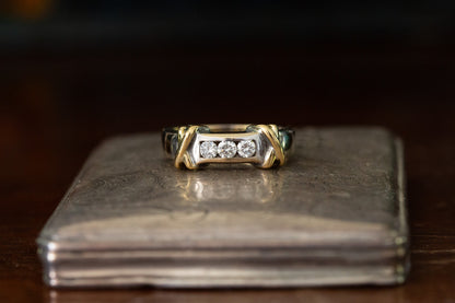 Two Tone Gold Diamond Three Stone Ring