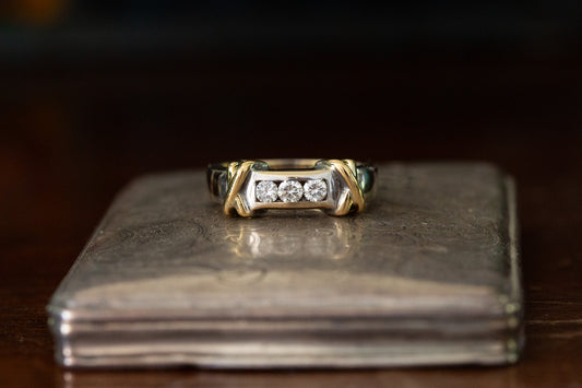 Two Tone Gold Diamond Three Stone Ring