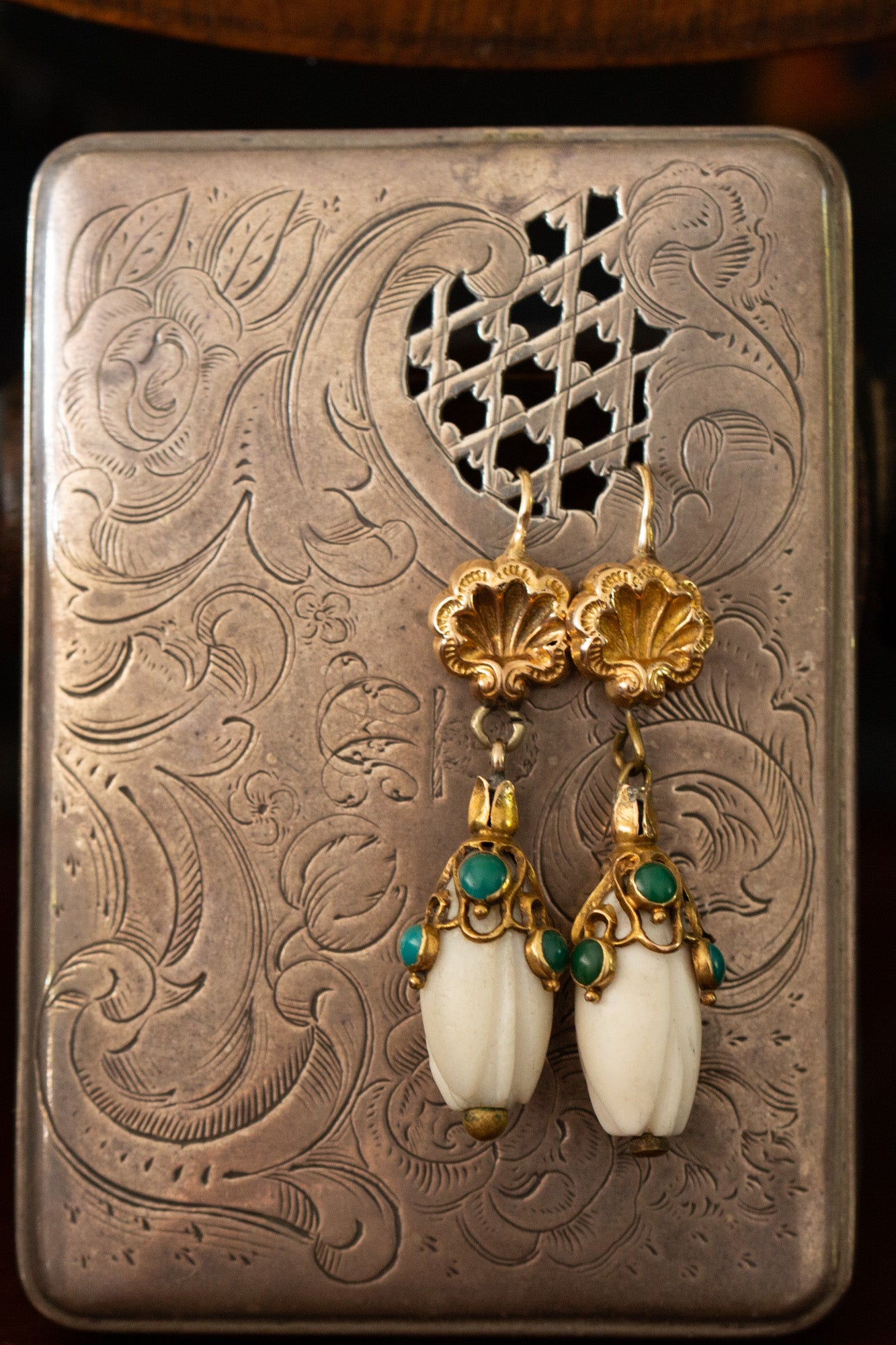 Antique Gold and Turquoise Drop Earrings