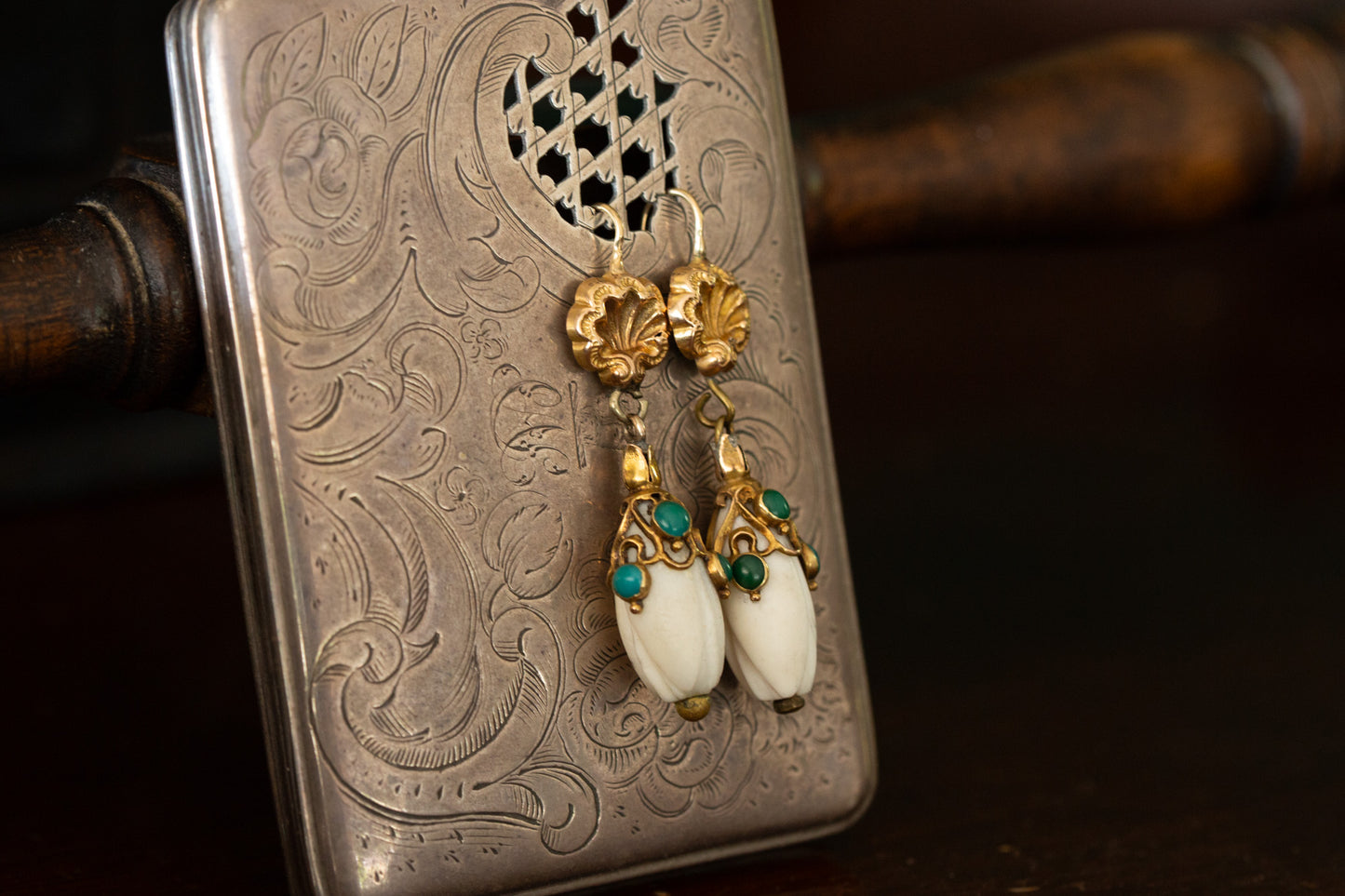 Antique Gold and Turquoise Drop Earrings