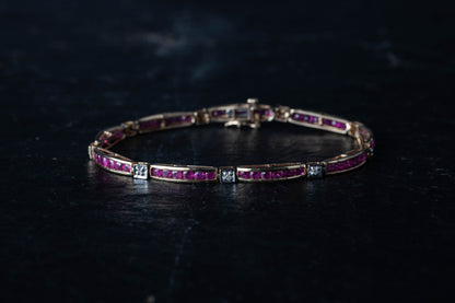 9ct Yellow Gold Ruby & Diamond Bracelet