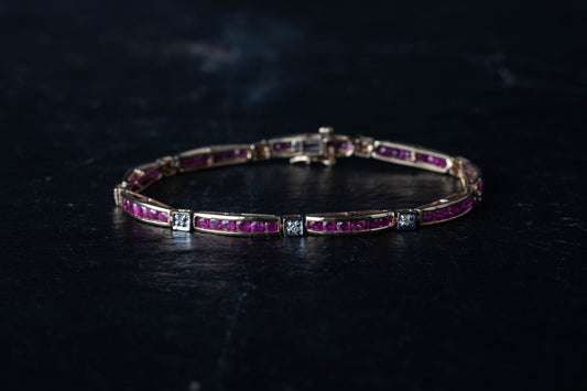 9ct Yellow Gold Ruby & Diamond Bracelet