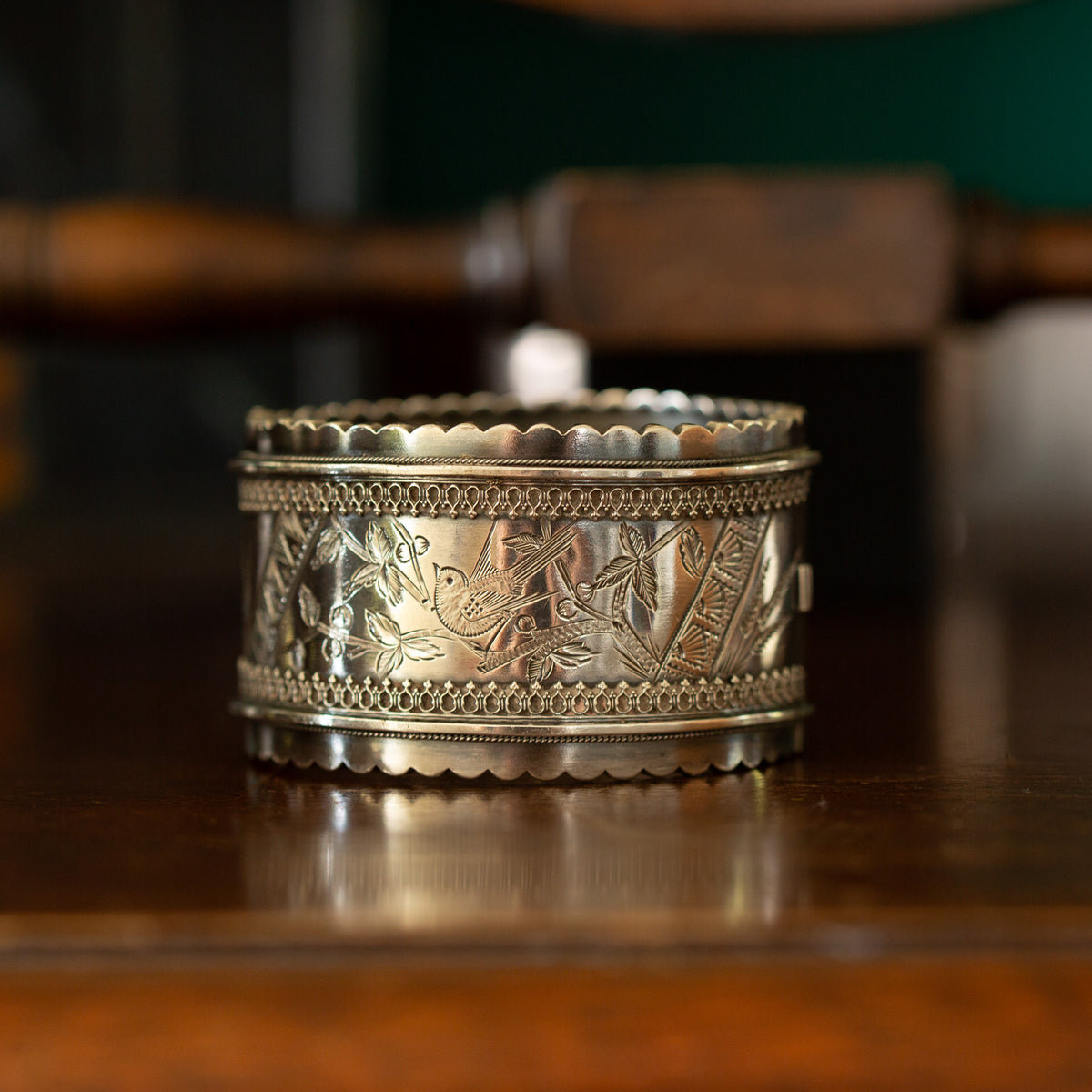 Broad Patterned Silver Bangle
