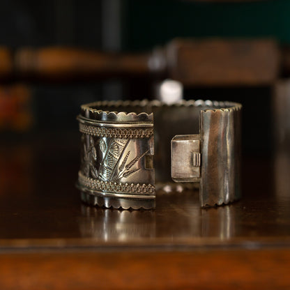 Broad Patterned Silver Bangle