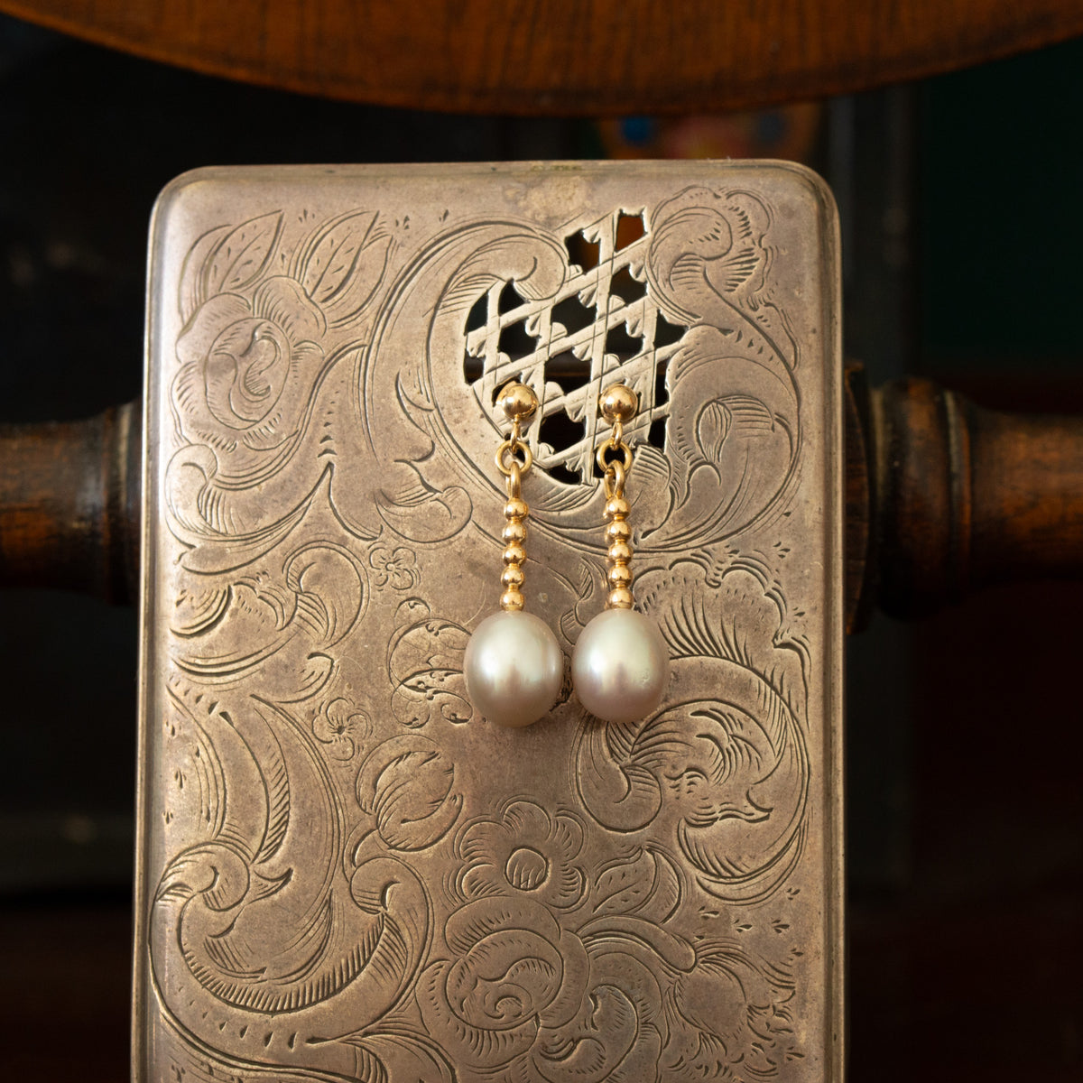 Freshwater Pearl and Gold Drop Earrings
