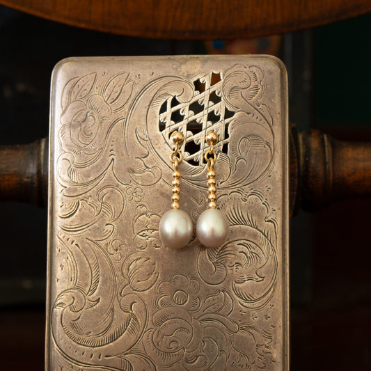 Freshwater Pearl and Gold Drop Earrings