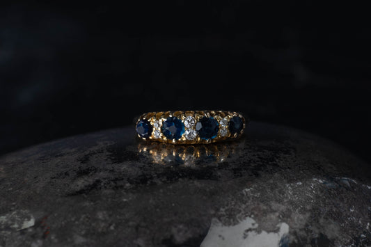 18ct Yellow Gold Antique Sapphire & Diamond Band