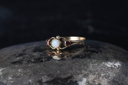Opal and Garnet Three Stone Ring — view 2
