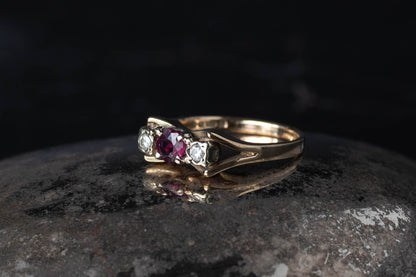 Ruby and Diamond Three Stone Ring — view 2