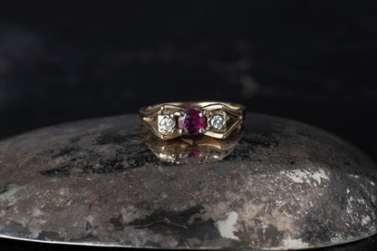 Ruby and Diamond Three Stone Ring