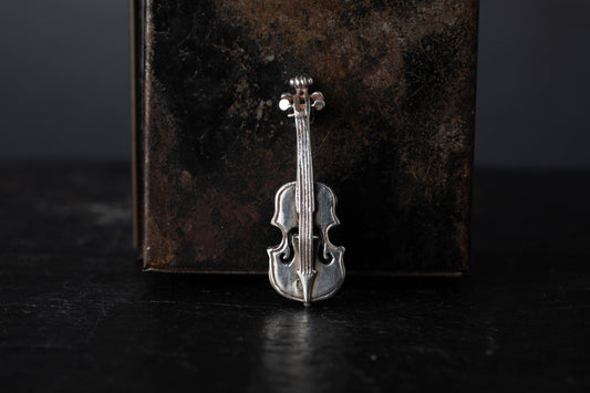 Silver Violin Brooch