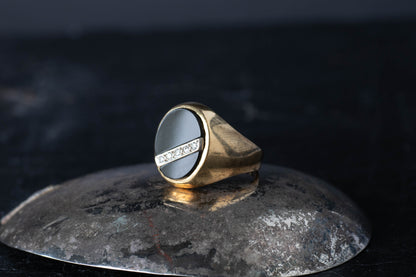 Gents Onyx and Diamond Signet Ring
