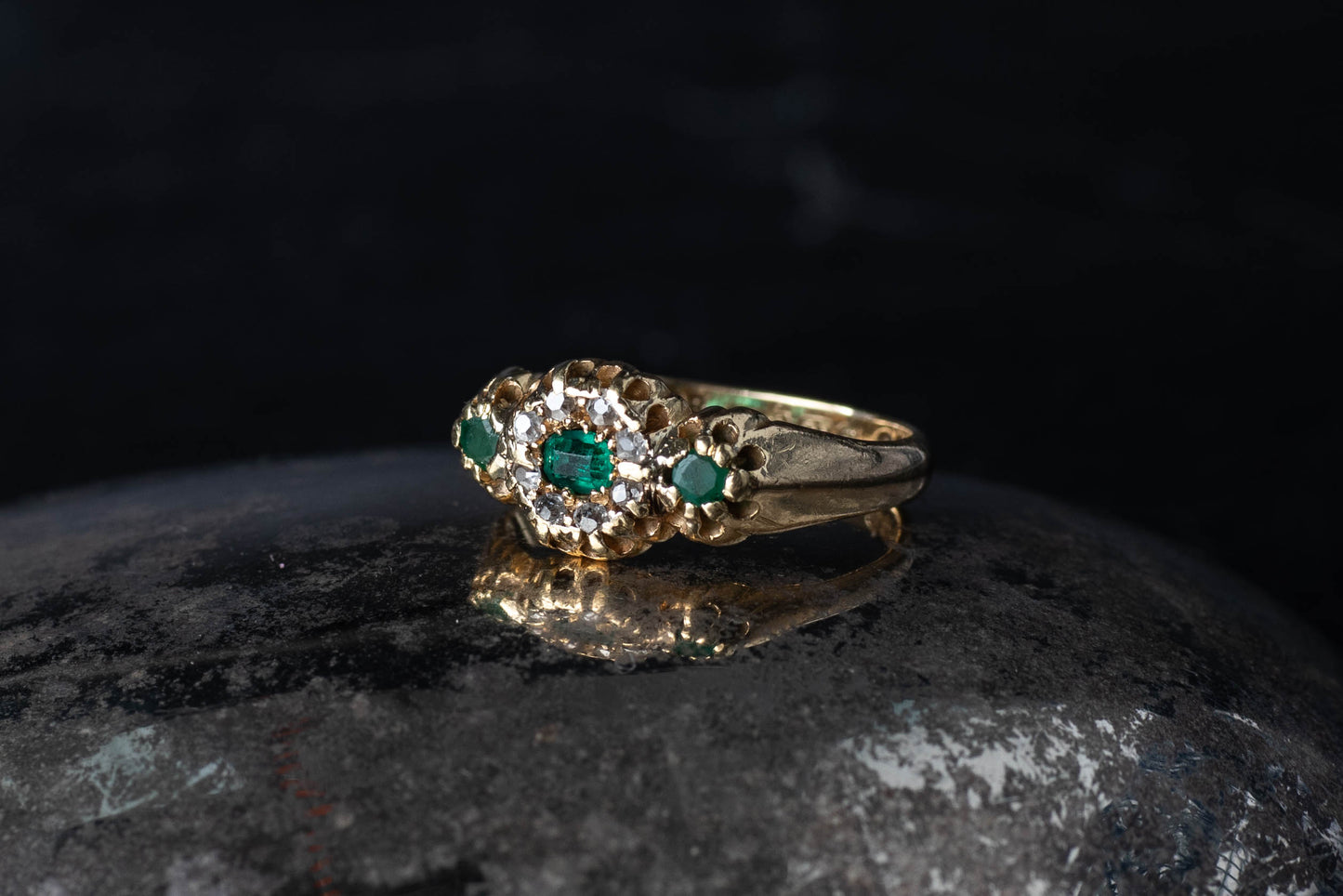 Emerald and Diamond Cluster Ring — view 2