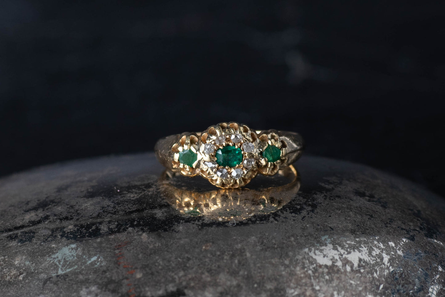 Emerald and Diamond Cluster Ring — view 3