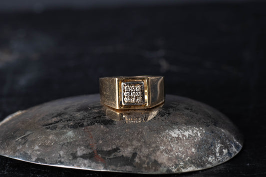 Square Diamond Cluster Signet Ring