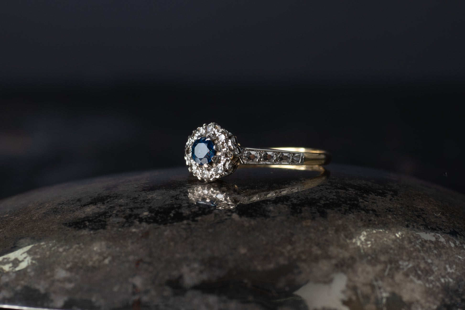 Sapphire and Diamond Cluster Ring — view 2