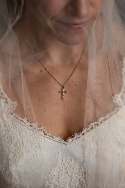 Antique Pearl Set Cross Pendant