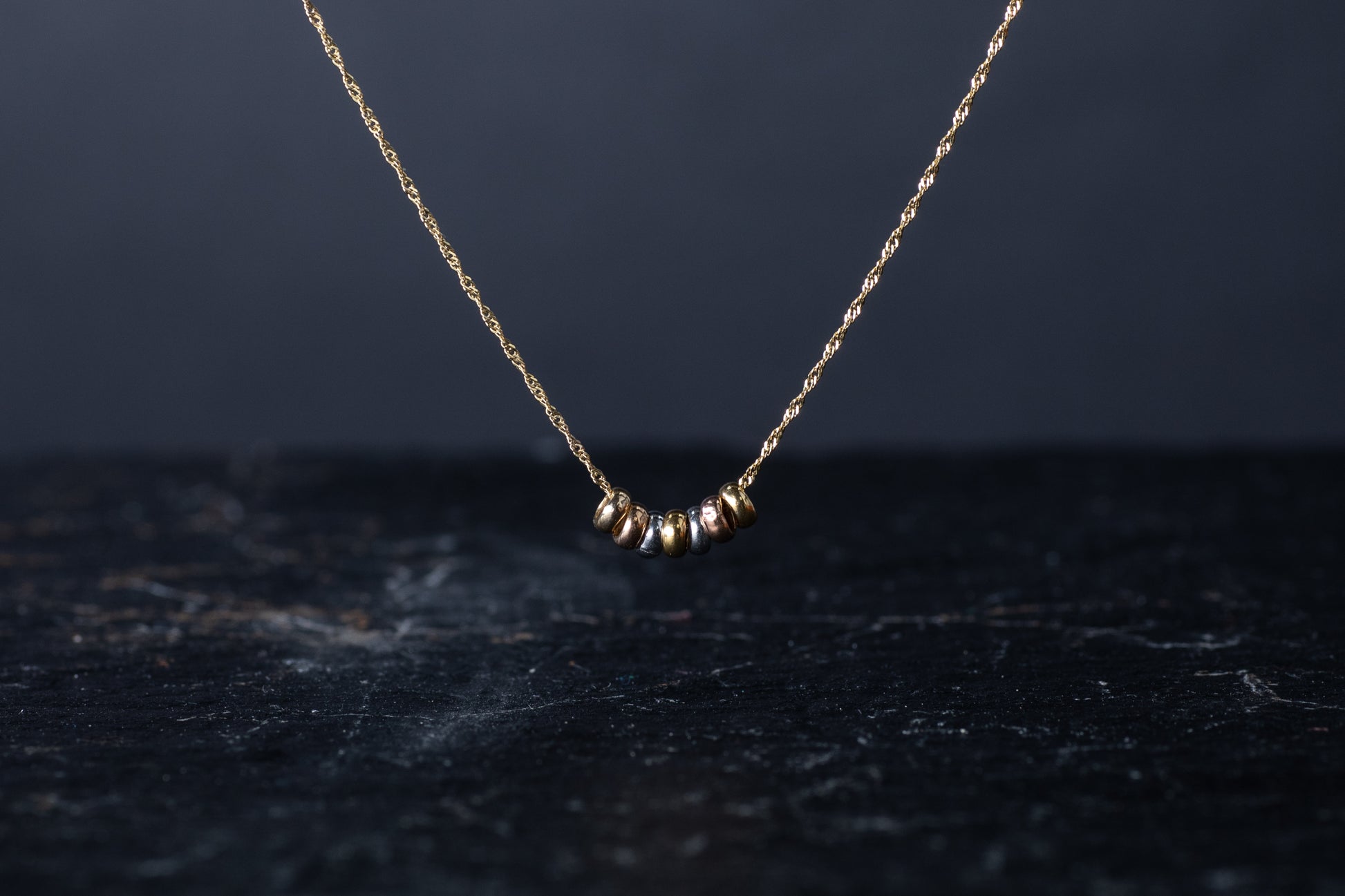 Three Tone Gold Slider Necklace — view 2