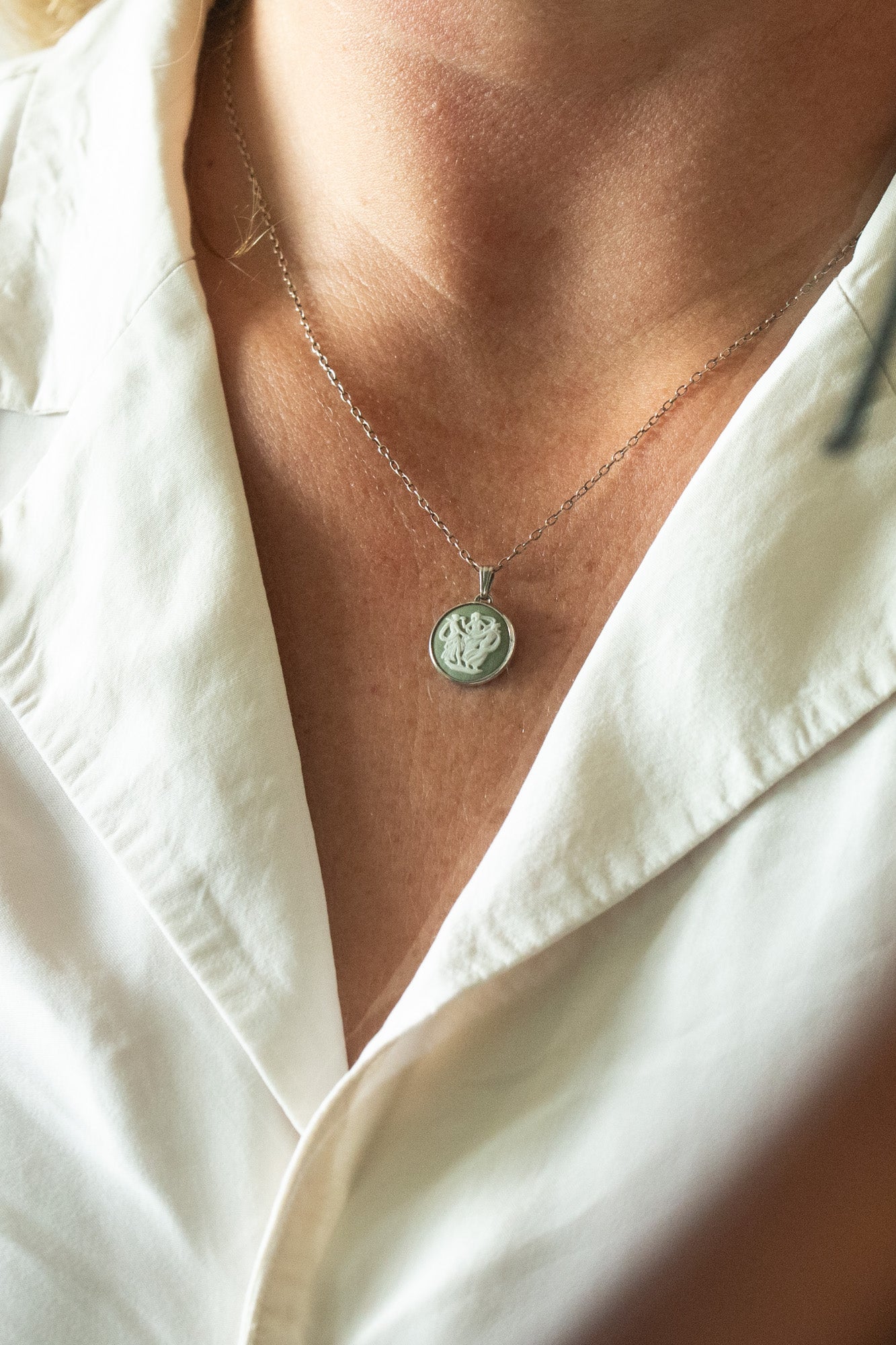 Silver Sage Wedgwood Pendant and Chain