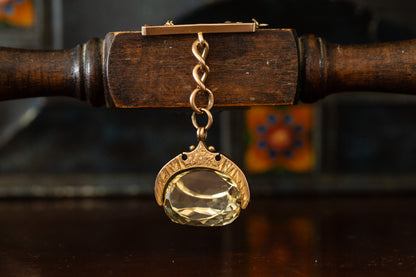 Victorian Bar Brooch with Revolving Citrine Fob Drop