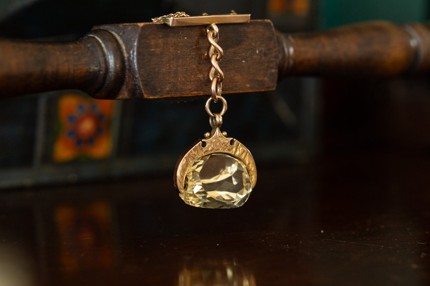 Victorian Bar Brooch with Revolving Citrine Fob Drop