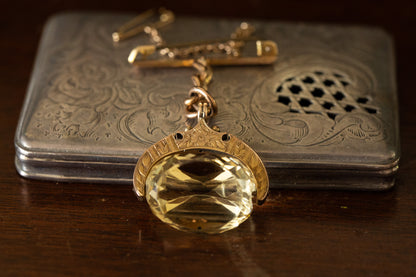 Victorian Bar Brooch with Revolving Citrine Fob Drop