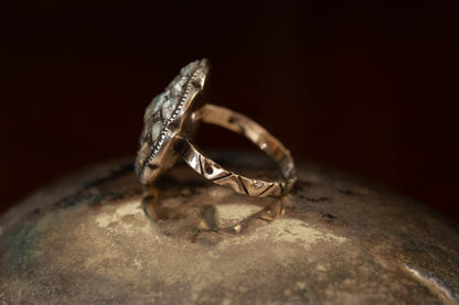 Large Circular Rose Cut Diamond Cluster Ring — view 3