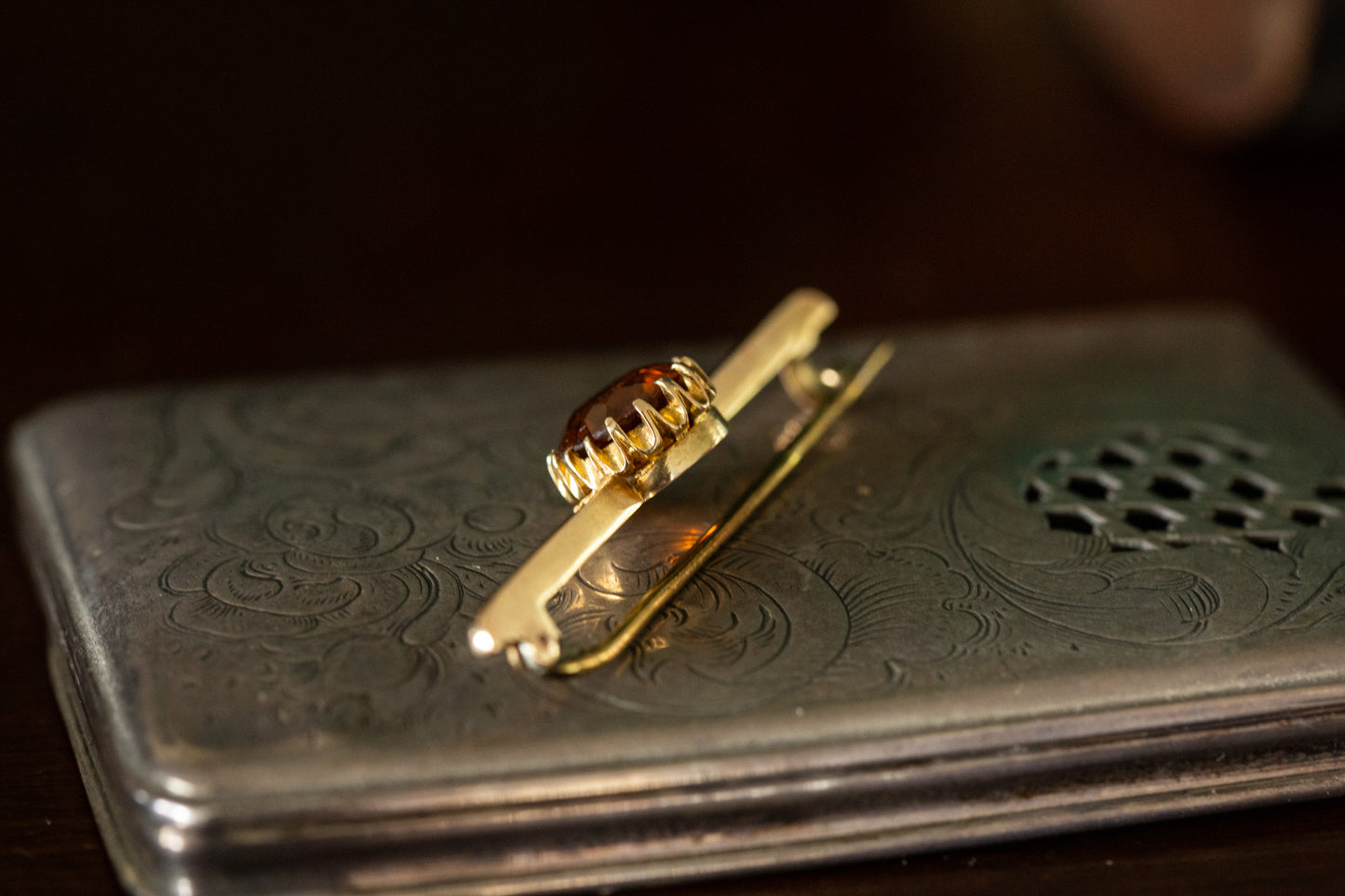 Orange Zircon Bar Brooch