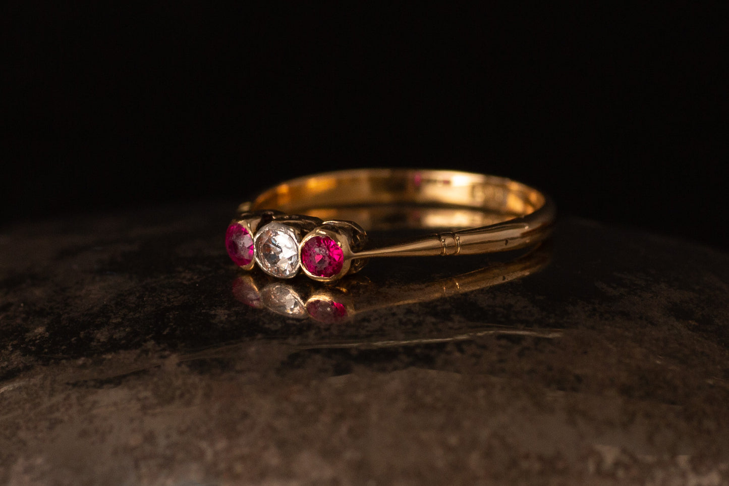 Antique Ruby and Diamond Three Stone Ring — view 2