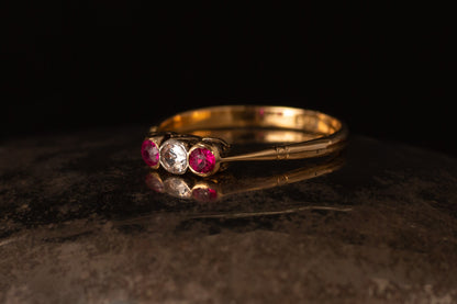 Antique Ruby and Diamond Three Stone Ring — view 2