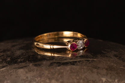 Antique Ruby and Diamond Three Stone Ring — view 3