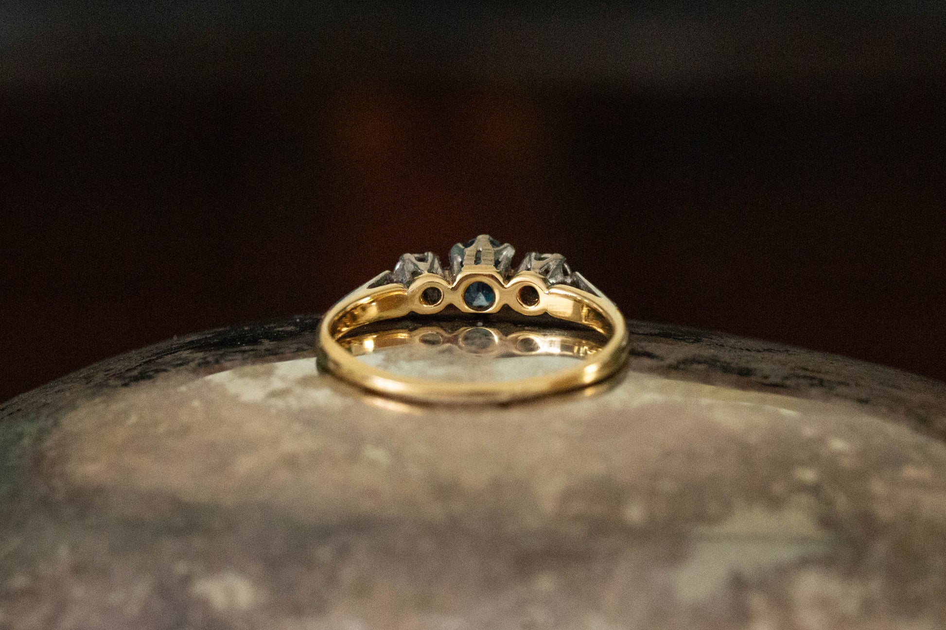 Sapphire and Diamond Three Stone Ring — view 5