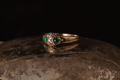 Antique Emerald and Diamond Cluster Ring — view 2