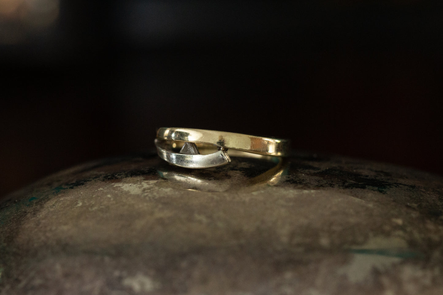 Gold Band with Triangular Diamond — view 2