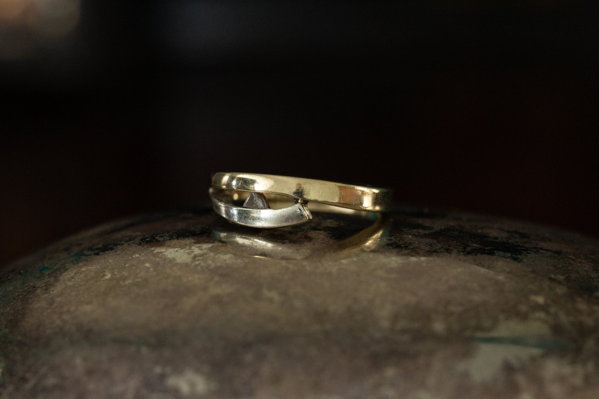 Gold Band with Triangular Diamond — view 2