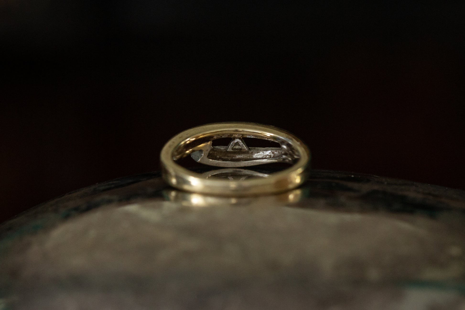 Gold Band with Triangular Diamond — view 3