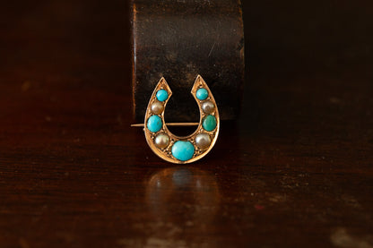 Edwardian Turquoise and Diamond Horseshoe Brooch