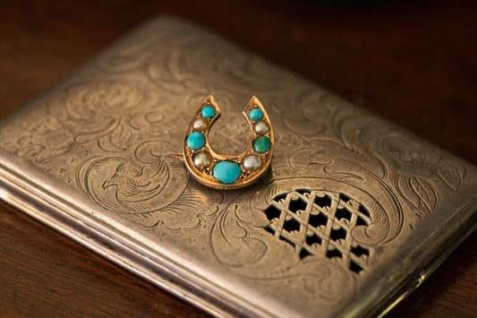 Edwardian Turquoise and Diamond Horseshoe Brooch
