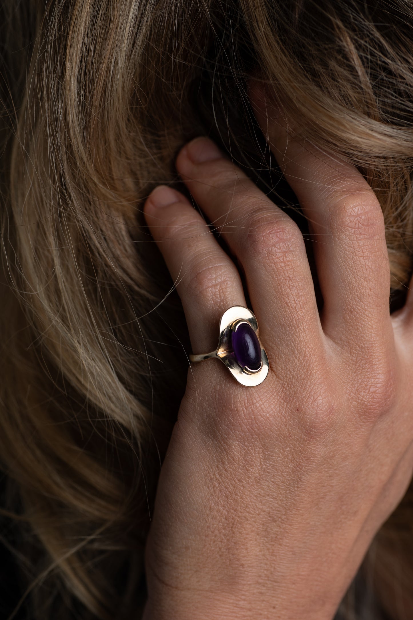 Cabochon Amethyst Solitaire Ring — view 2
