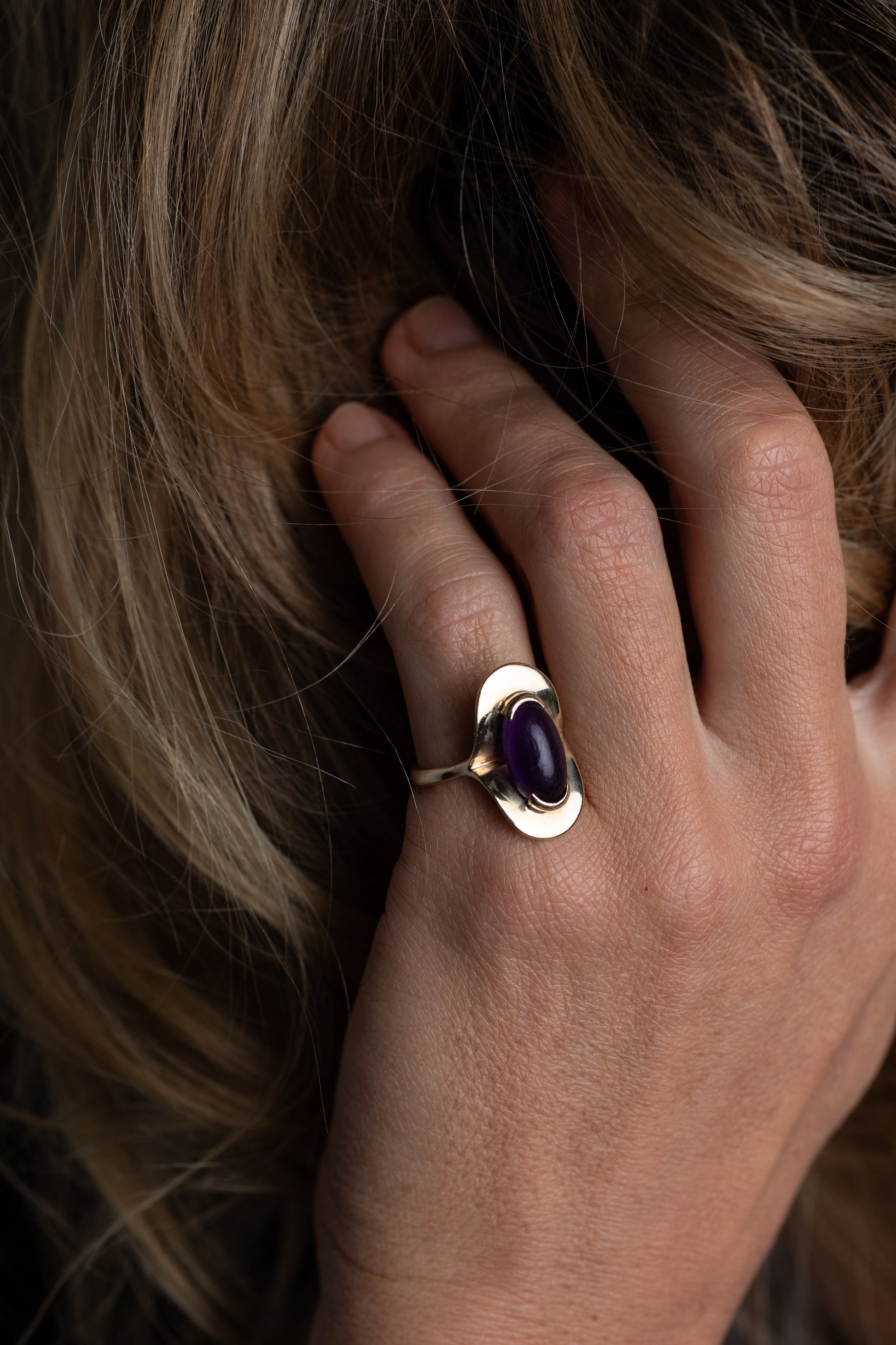 Cabochon Amethyst Solitaire Ring — view 2