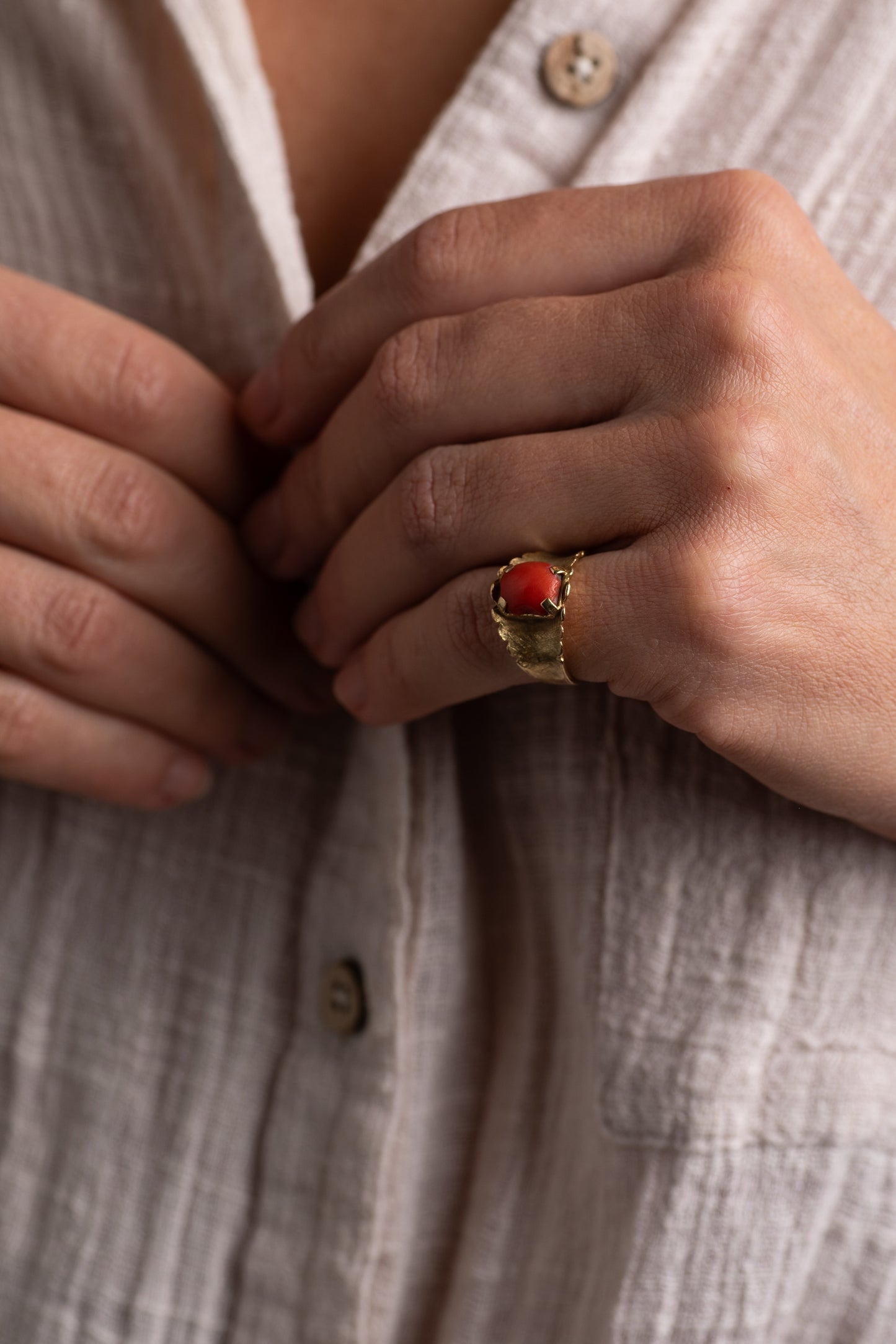 Coral Solitaire Ring — view 2