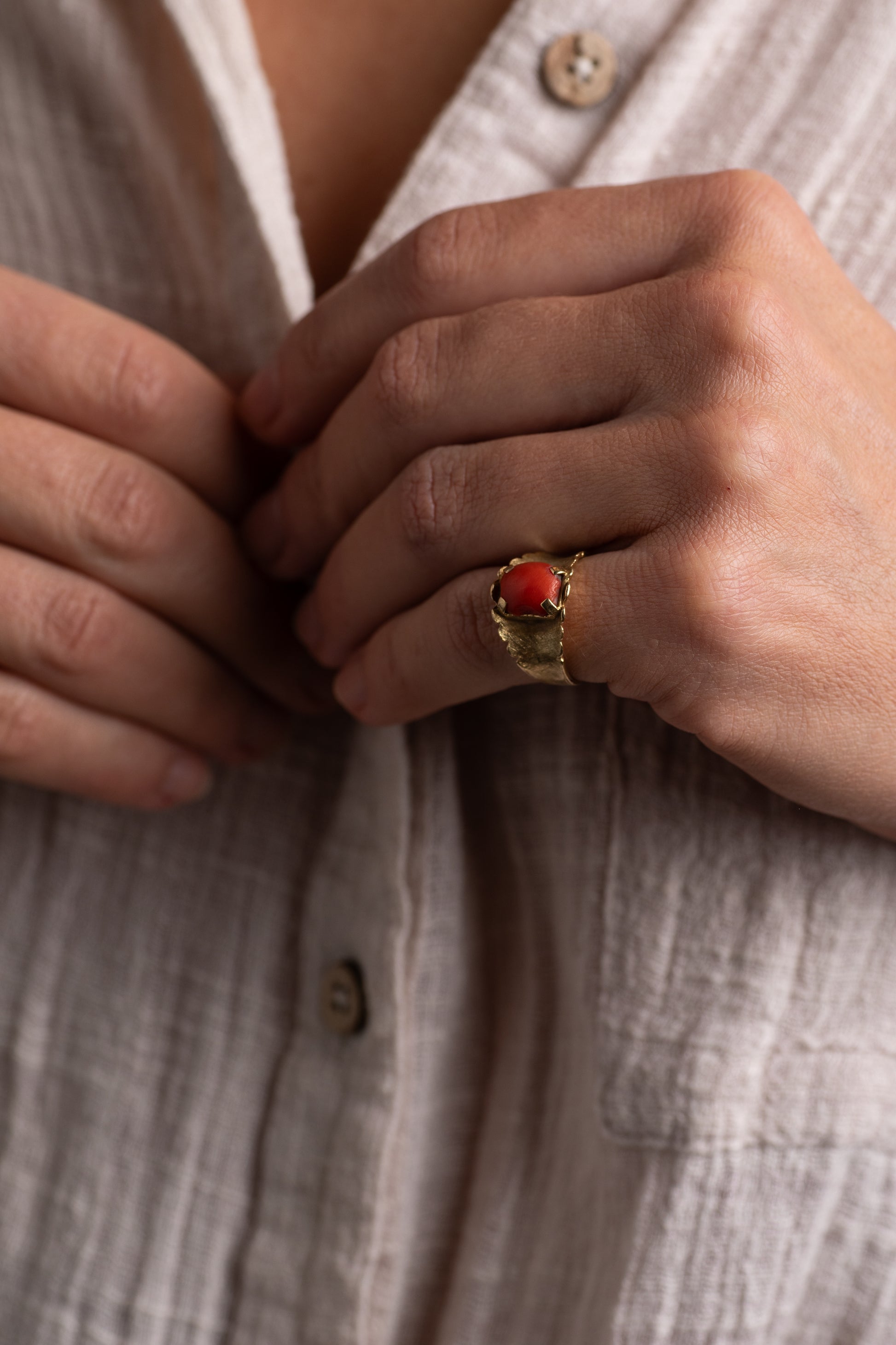 Coral Solitaire Ring — view 2