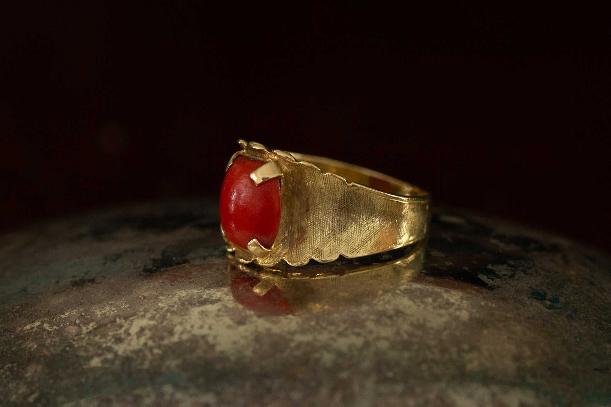 Coral Solitaire Ring — view 3