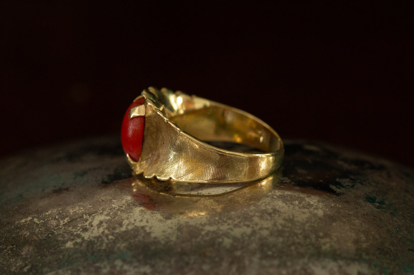 Coral Solitaire Ring — view 4