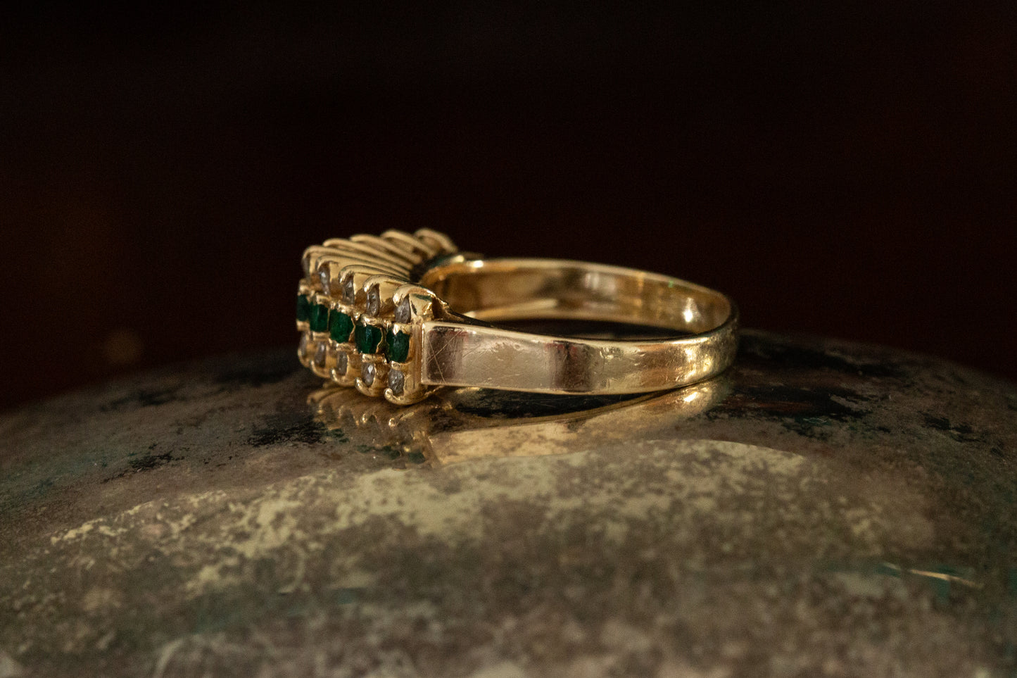Emerald and Diamond Triple Row Dress Ring — view 6