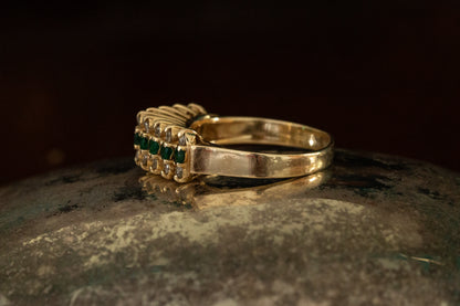 Emerald and Diamond Triple Row Dress Ring — view 6