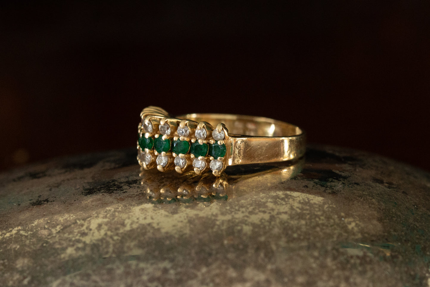 Emerald and Diamond Triple Row Dress Ring — view 3